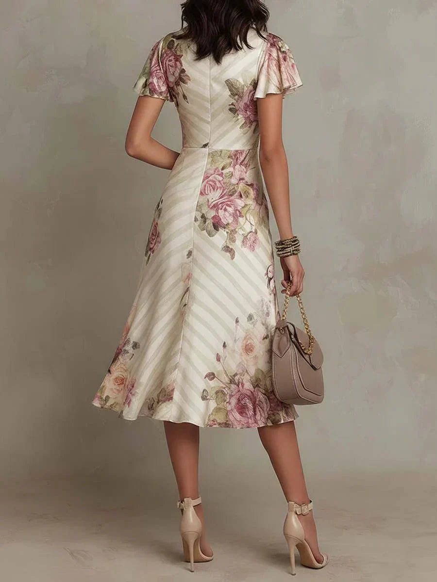 Alba | Elegant Floral Ruched-Wrap Midi Dress for Effortless Sophistication