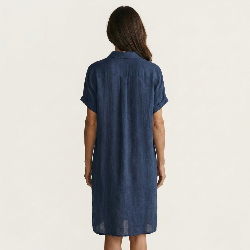 Nidalie Cotton-Linen Midi Shirt Dress with Rolled-Cuff Details – Effortless Everyday Elegance
