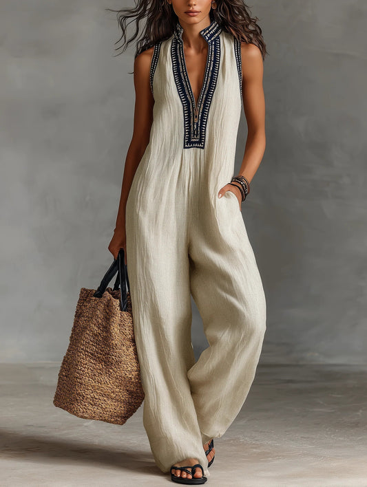 Fiamma Sleeveless Jumpsuit with a Minimalist High Collar and Zip – Modern, Sleek Silhouette