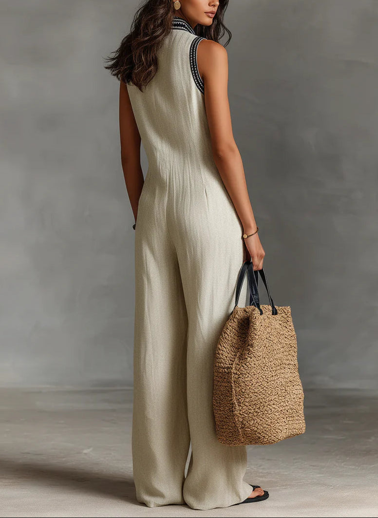 Fiamma Sleeveless Jumpsuit with a Minimalist High Collar and Zip – Modern, Sleek Silhouette