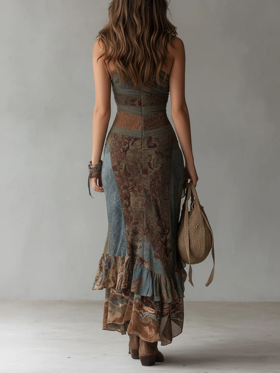 Elena | Bold One-Shoulder Printed Maxi Dress with a Flirty Ruffled Slit