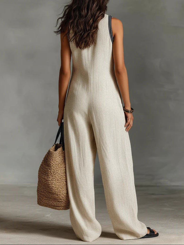 Fiamma Sleeveless Jumpsuit with a Minimalist High Collar and Zip – Modern, Sleek Silhouette