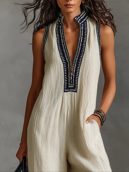 Fiamma Sleeveless Jumpsuit with a Minimalist High Collar and Zip – Modern, Sleek Silhouette