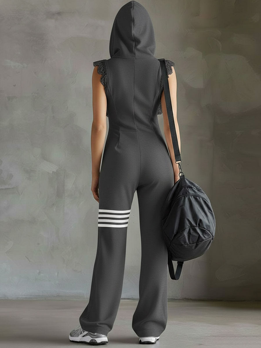 Giada - Retro-Inspired Hooded Sports Jumpsuit with Stripes