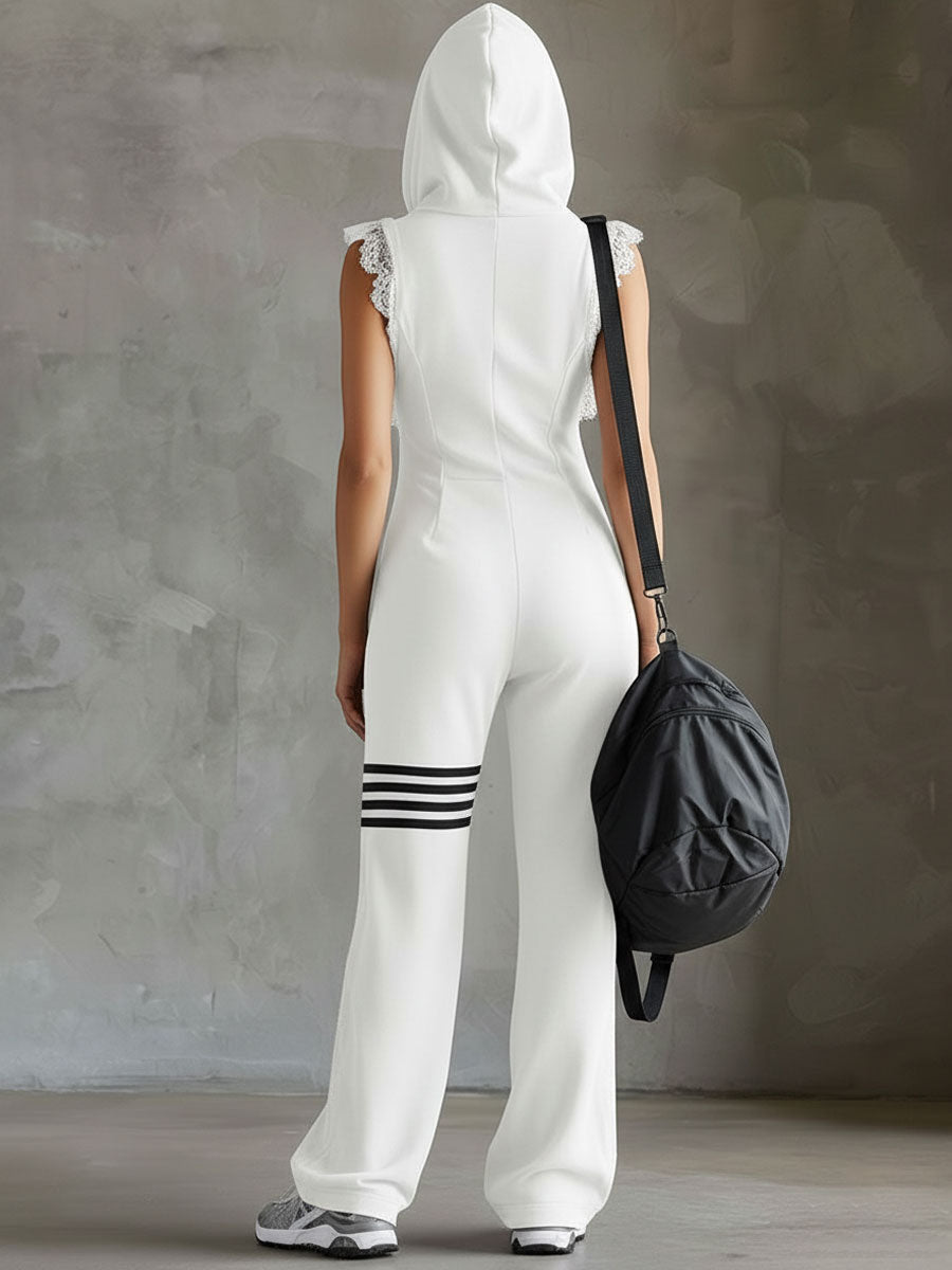 Giada - Retro-Inspired Hooded Sports Jumpsuit with Stripes