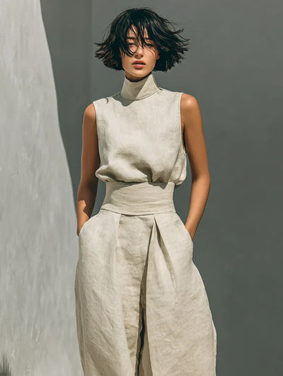 Flor™ Minimalist Women's Tank Top & Wide-Leg Pants Set in Cotton and Linen