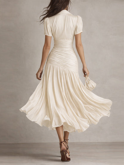 Adriana - Glamorous Retro-Striped Satin Midi Dress