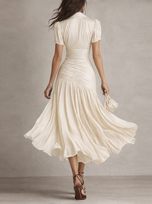 Isla | Pleated Striped Shirt Midi Dress