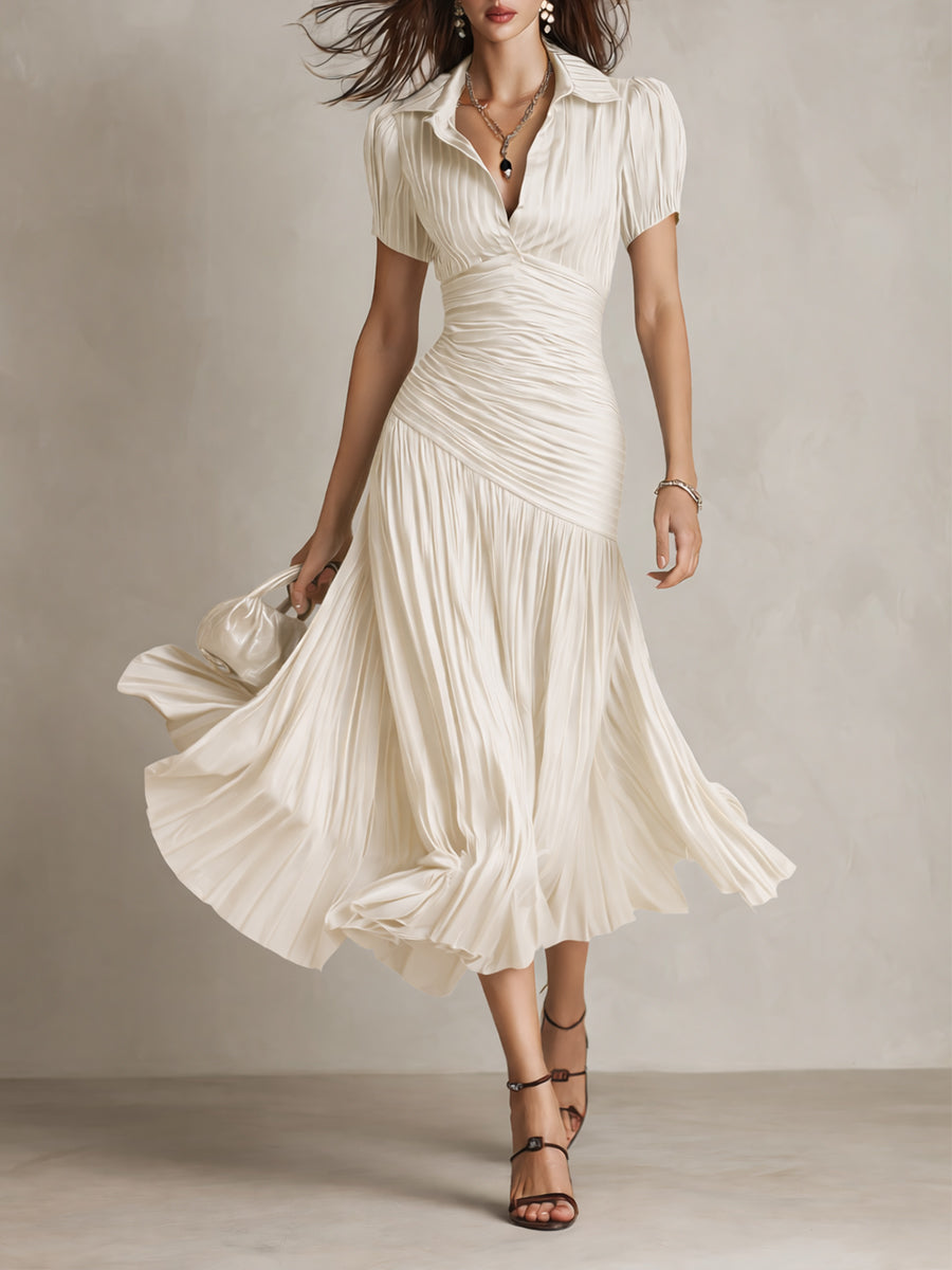 Adriana - Glamorous Retro-Striped Satin Midi Dress