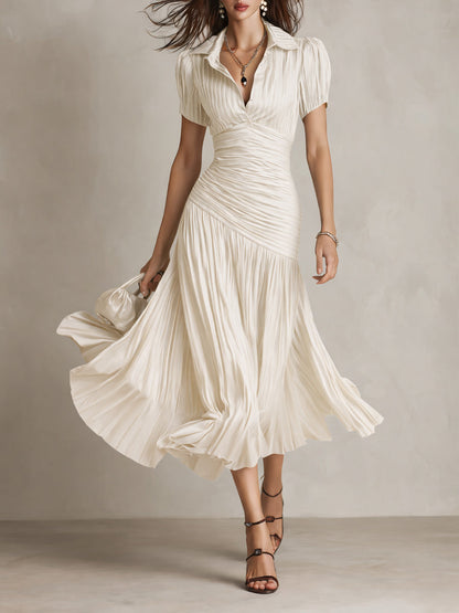 Adriana - Glamorous Retro-Striped Satin Midi Dress