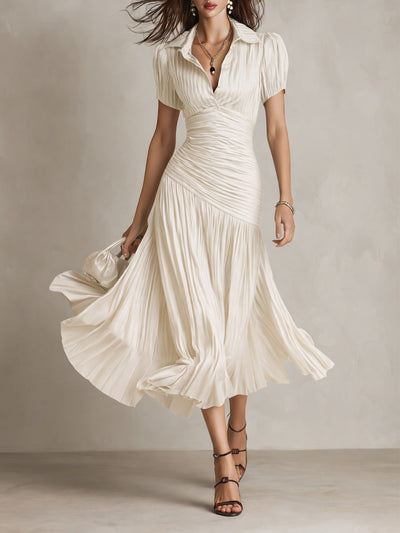 Isla | Pleated Striped Shirt Midi Dress