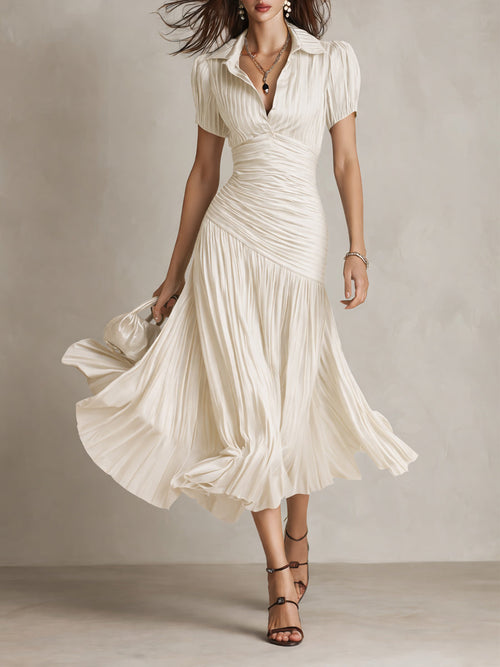 Isla | Pleated Striped Shirt Midi Dress