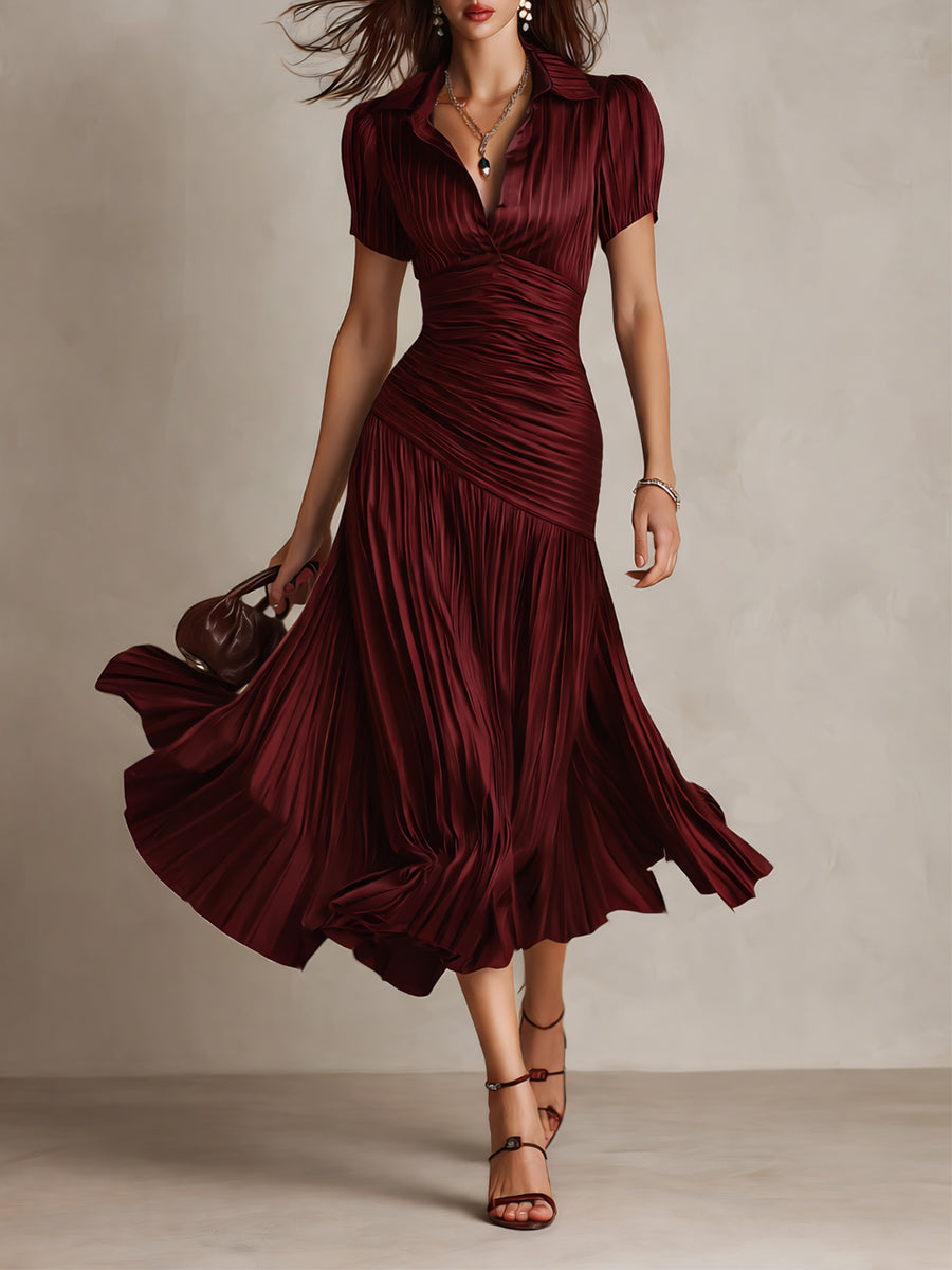Adriana - Glamorous Retro-Striped Satin Midi Dress
