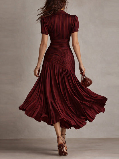 Adriana - Glamorous Retro-Striped Satin Midi Dress