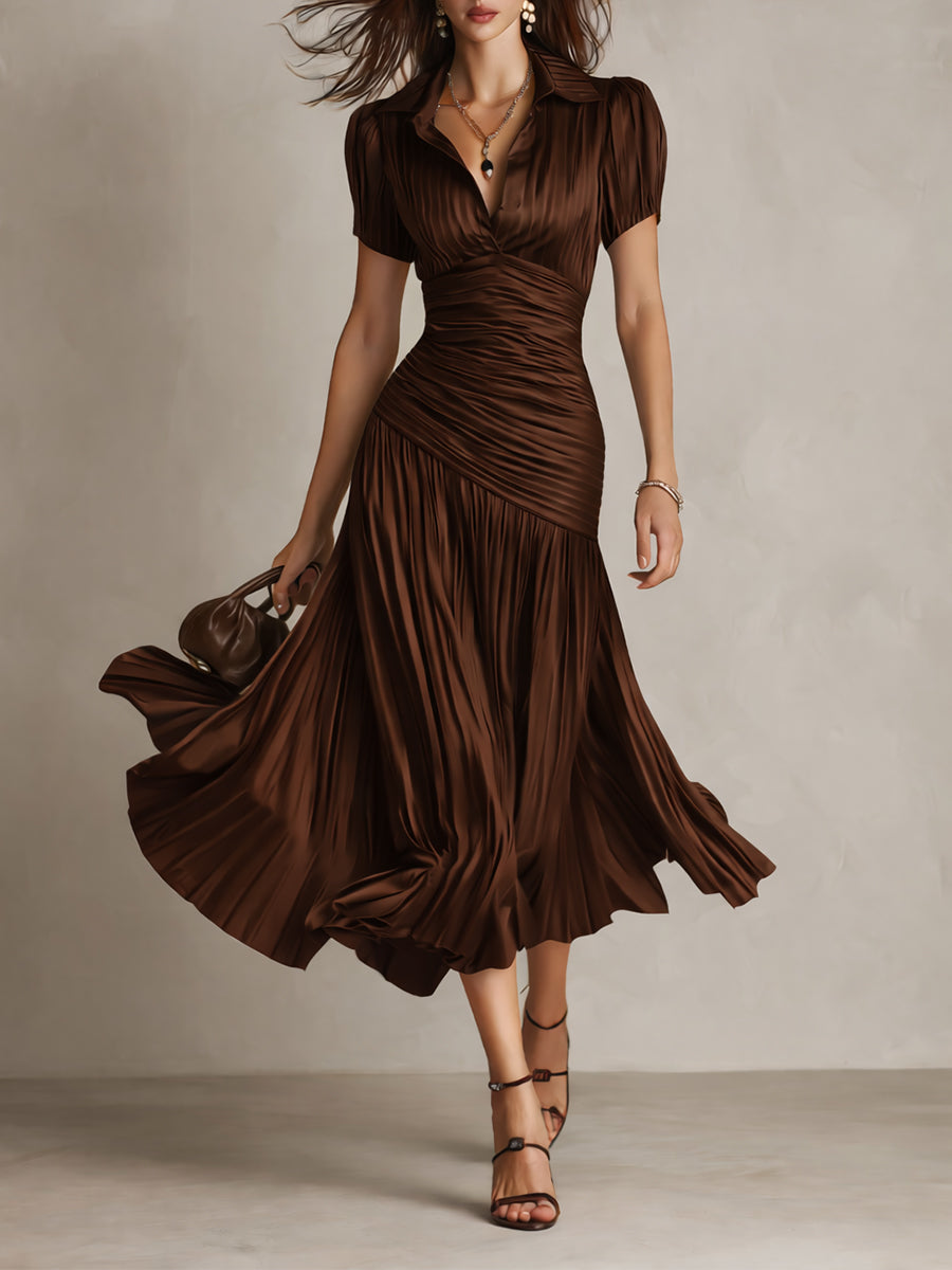 Adriana - Glamorous Retro-Striped Satin Midi Dress