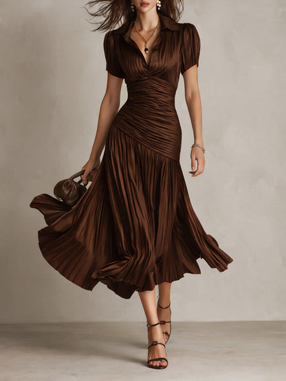 Adriana - Glamorous Retro-Striped Satin Midi Dress