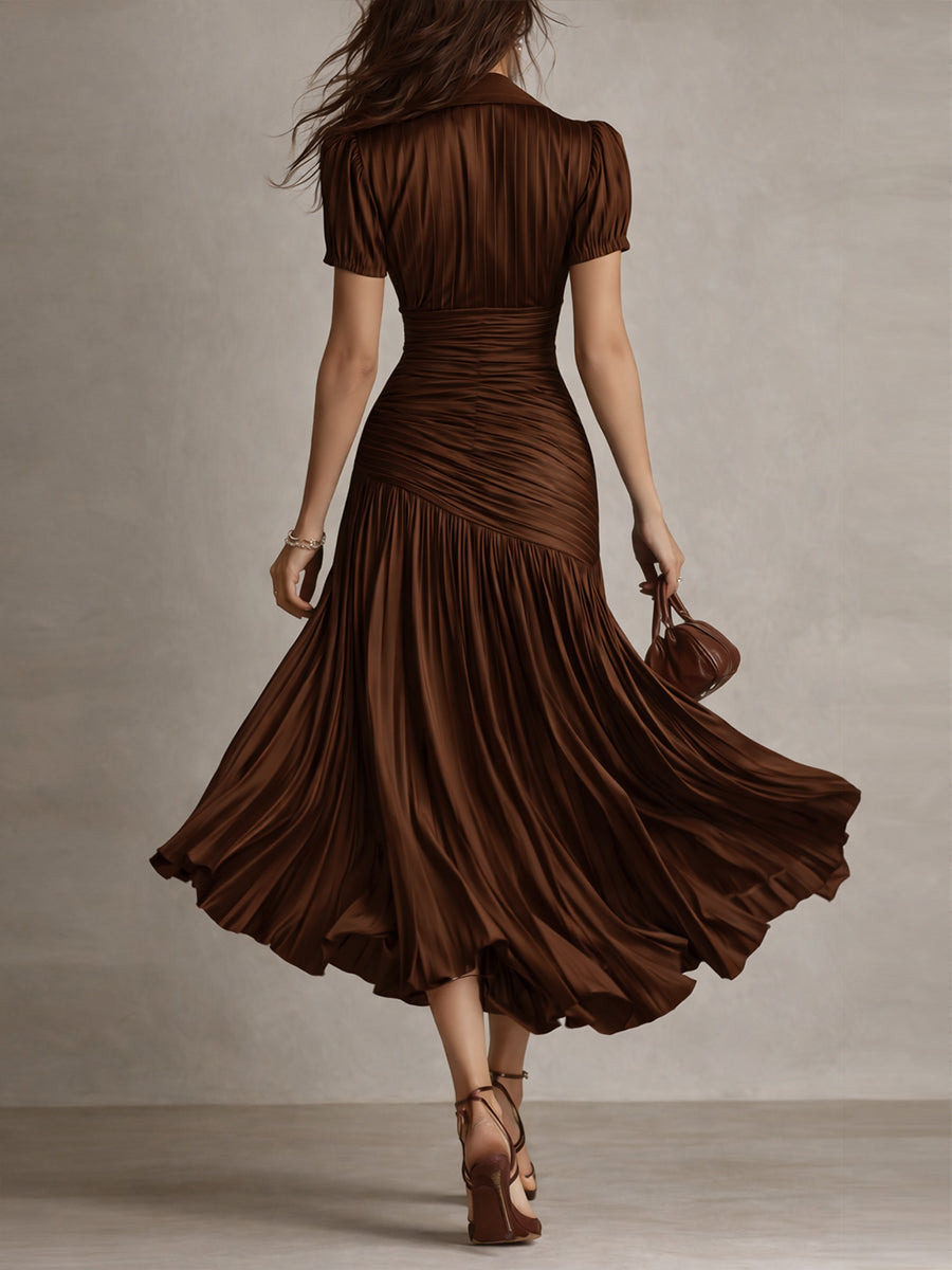 Adriana - Glamorous Retro-Striped Satin Midi Dress