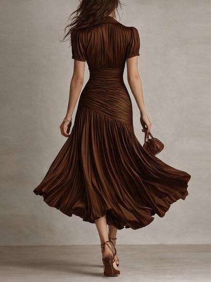 Adriana - Glamorous Retro-Striped Satin Midi Dress
