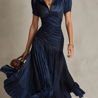 Isla | Pleated Striped Shirt Midi Dress