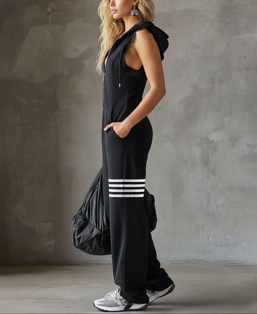 Giada - Retro-Inspired Hooded Sports Jumpsuit with Stripes