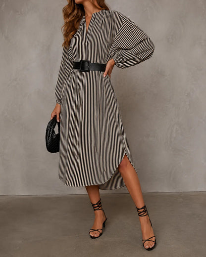 Sienna Belted Striped Midi Shirt Dress