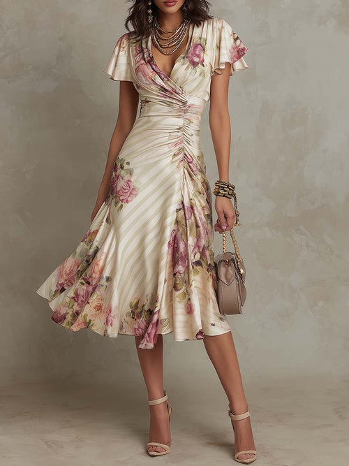 Celeste | Ruched Floral Wrap Midi Dress