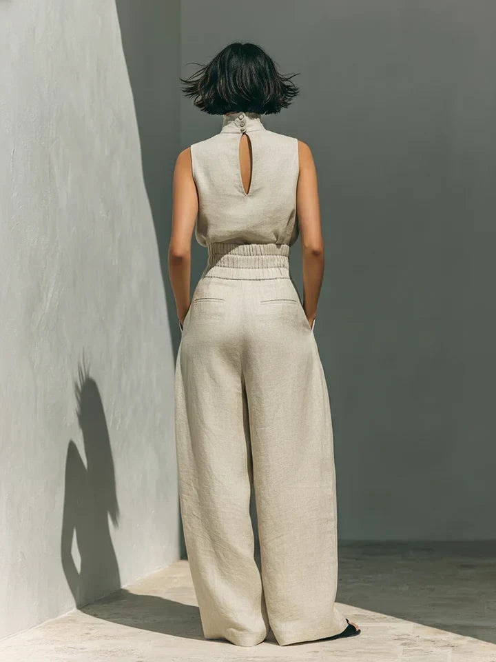 Flor™ Minimalist Women's Tank Top & Wide-Leg Pants Set in Cotton and Linen