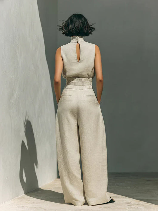 Flor™ Minimalist Women's Tank Top & Wide-Leg Pants Set in Cotton and Linen