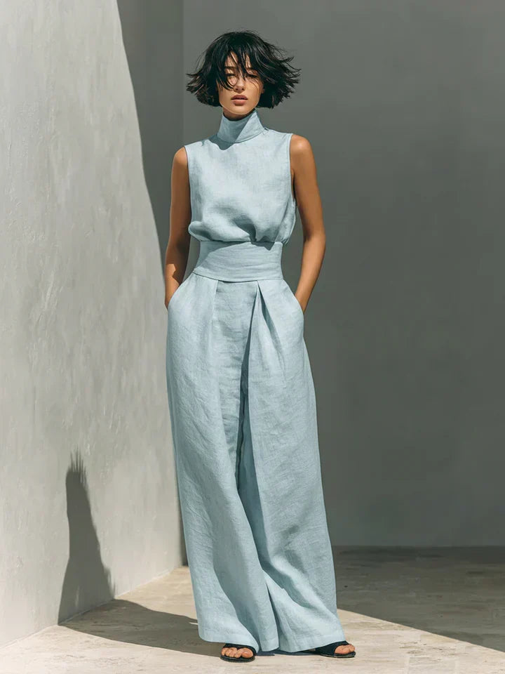 Flor™ Minimalist Women's Tank Top & Wide-Leg Pants Set in Cotton and Linen