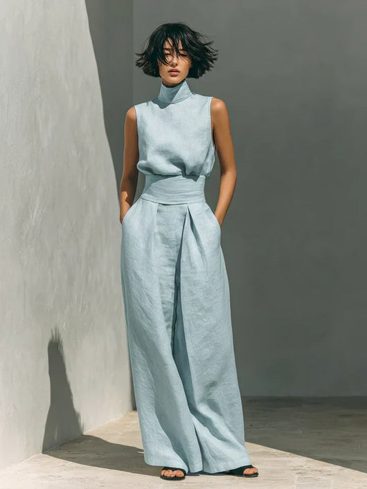 Flor™ Minimalist Women's Tank Top & Wide-Leg Pants Set in Cotton and Linen