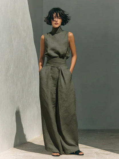 Flor™ Minimalist Women's Tank Top & Wide-Leg Pants Set in Cotton and Linen