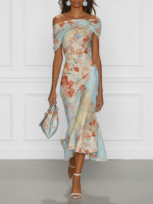 Elowen | Floral Off-Shoulder Mermaid Midi Dress
