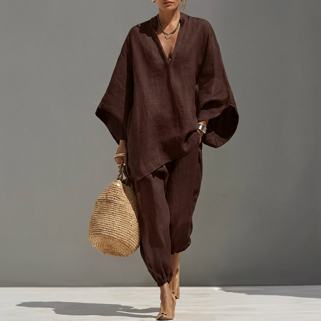 Marina Women's Casual V-Neck Two-Piece Set – Effortless Everyday Chic