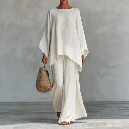 Cristina | Elegant Long-Sleeve Two-Piece Set with Relaxed-Fit Trousers