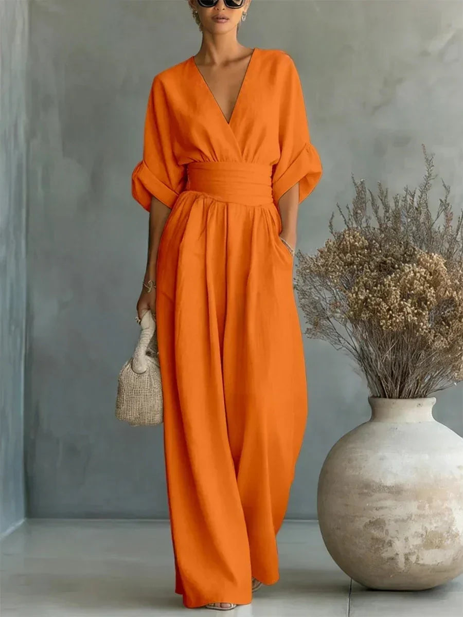 Chic V-Neck, High-Waisted Jumpsuit – Size S1