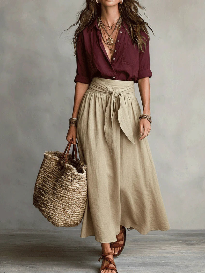 Camilla Tie-Waist Midi Set – Chic, Effortless Two-Piece Ensemble
