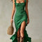Jane | Bohemian Ruched Maxi Dress with Side Slit - Flowing, Flattering Boho Maxi
