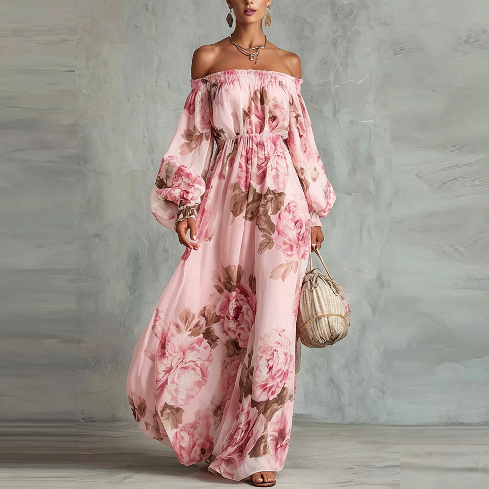 Payton | Elegant Off-Shoulder Floral Maxi Dress with Long Sleeves