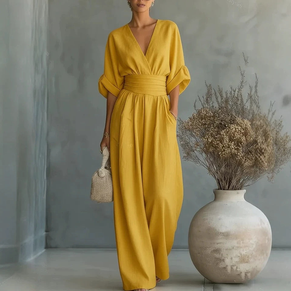 Elowen | Elegant Draped Wide-Leg Jumpsuit for a Sleek, Sophisticated Look