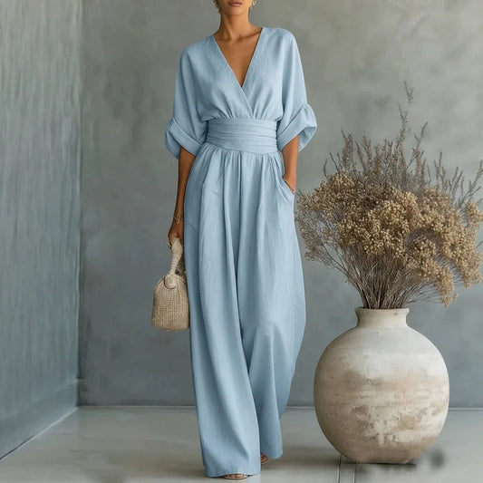 Elowen | Elegant Draped Wide-Leg Jumpsuit for a Sleek, Sophisticated Look