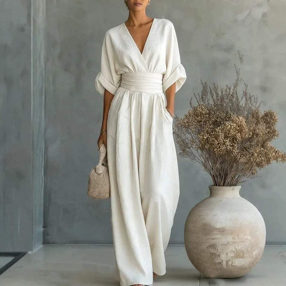 Elowen | Elegant Draped Wide-Leg Jumpsuit for a Sleek, Sophisticated Look