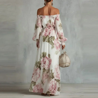 Payton | Elegant Off-Shoulder Floral Maxi Dress with Long Sleeves