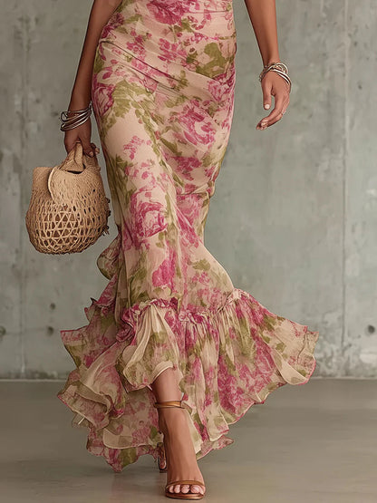 Fiora Romantic Vintage Rose Puff-Sleeve Maxi Dress - Timeless Elegance in Bloom