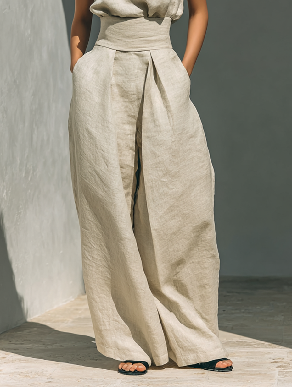 Aurora | Effortless Beige Sleeveless Wide-Leg Co-Ord Set - Relaxed Fit for Everyday Chic