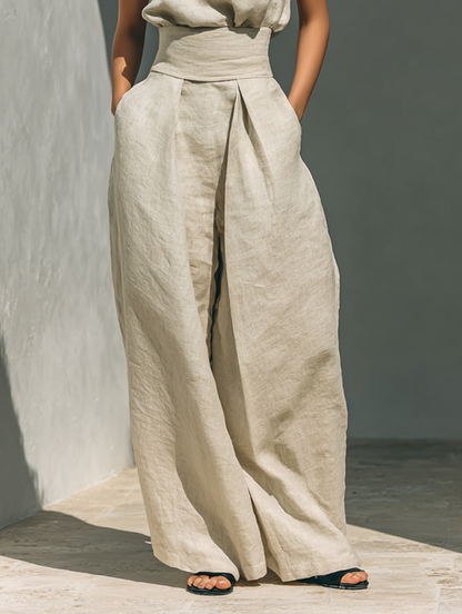 Aurora | Effortless Beige Sleeveless Wide-Leg Co-Ord Set - Relaxed Fit for Everyday Chic