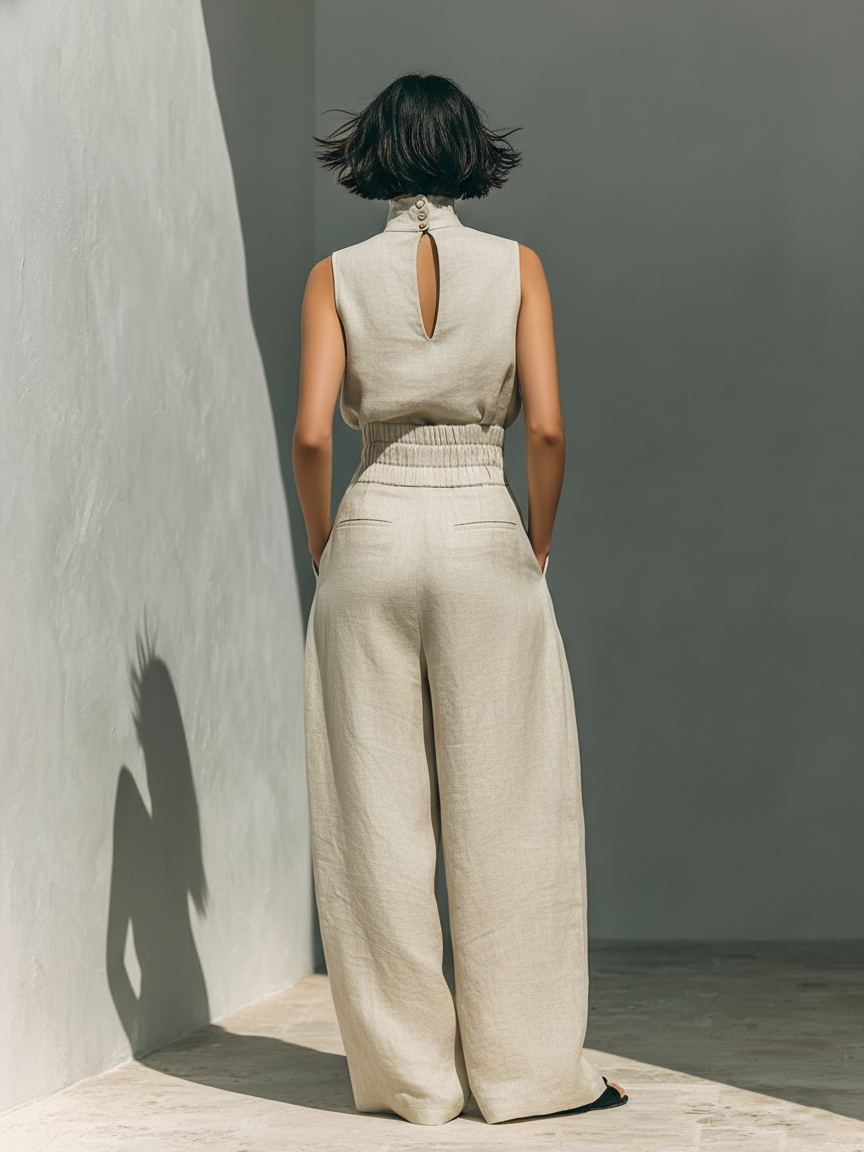 Aurora | Effortless Beige Sleeveless Wide-Leg Co-Ord Set - Relaxed Fit for Everyday Chic