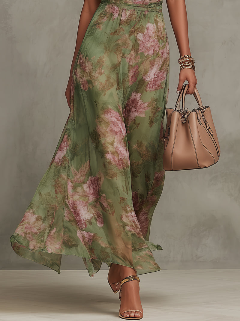 Serena — Elegant Floral Chiffon Halter Maxi Dress with a Flowing Silhouette