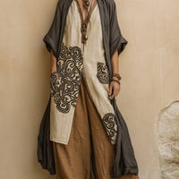 Giulia: Three-Piece Bohemian Nomad Set in Dark Gray and Brown with Tribal Pattern