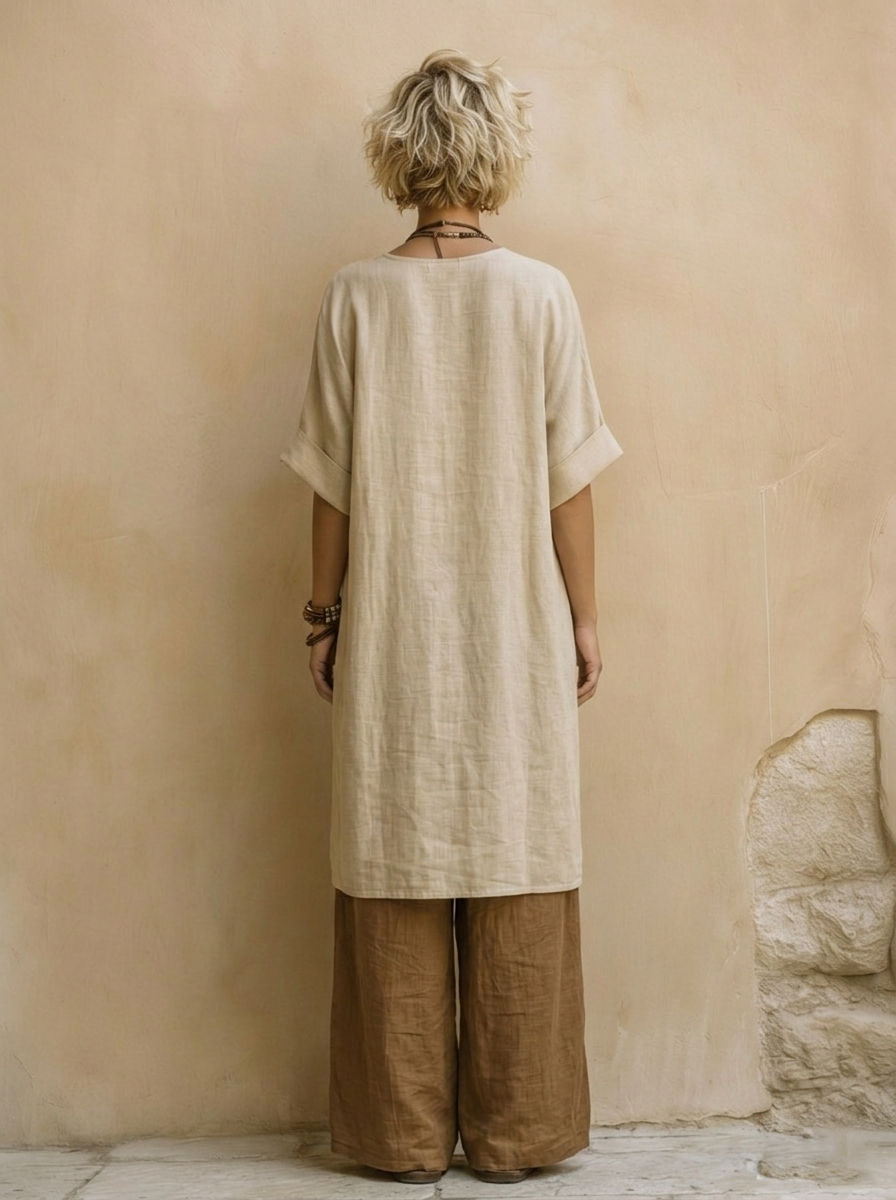 Giulia: Three-Piece Bohemian Nomad Set in Dark Gray and Brown with Tribal Pattern