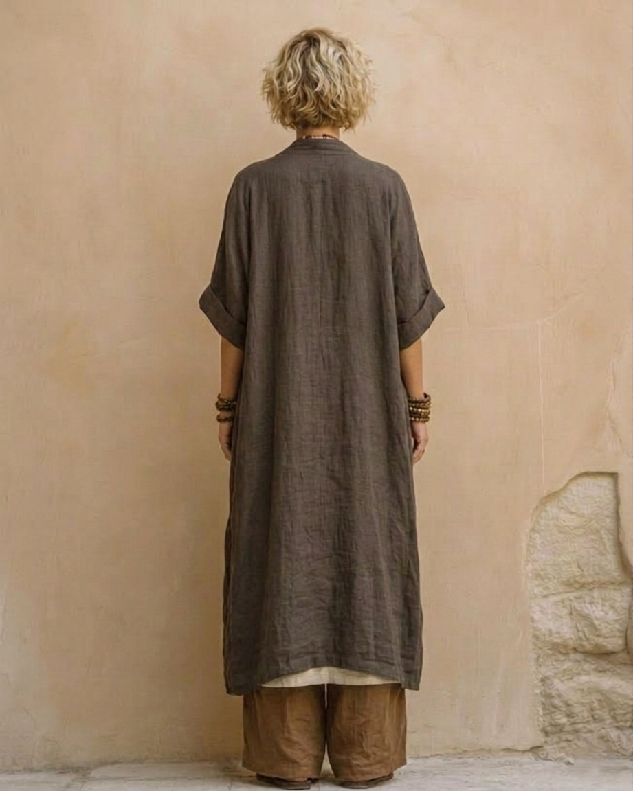 Giulia: Three-Piece Bohemian Nomad Set in Dark Gray and Brown with Tribal Pattern